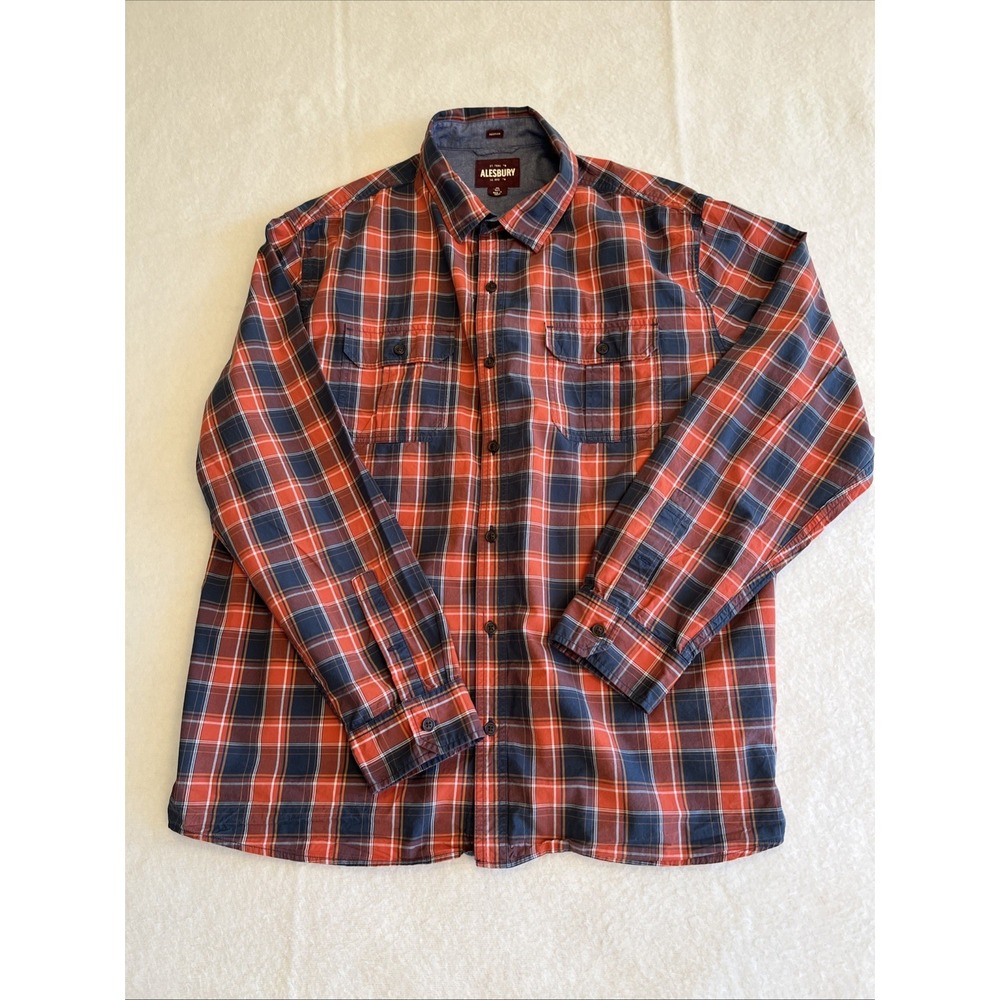 Alesbury Shirt Men's 2XL Tall Red Blue Plaid Long Sleeve Button Up 2 Pocket